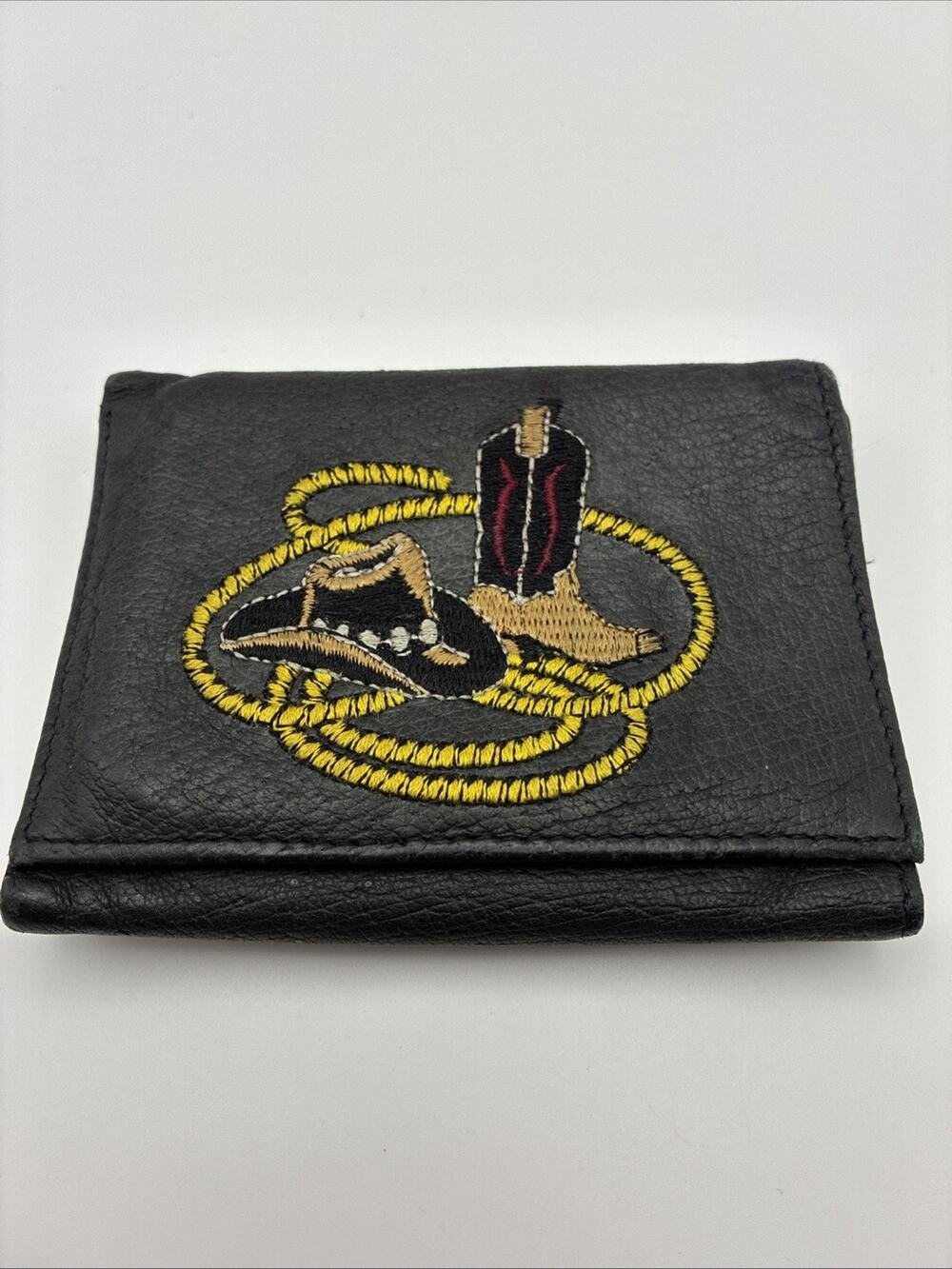 Men’s Black Vintage Embroidered Western Cowboy Pleather Wallet Made In 11/05